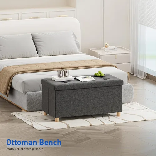 Miniatura 2 de BRIAN & DANY Banco otomano plegable de almacenamiento de 30 pulgadas, otomano con banco de almacenamiento para dormitorio, sala de estar, entrada