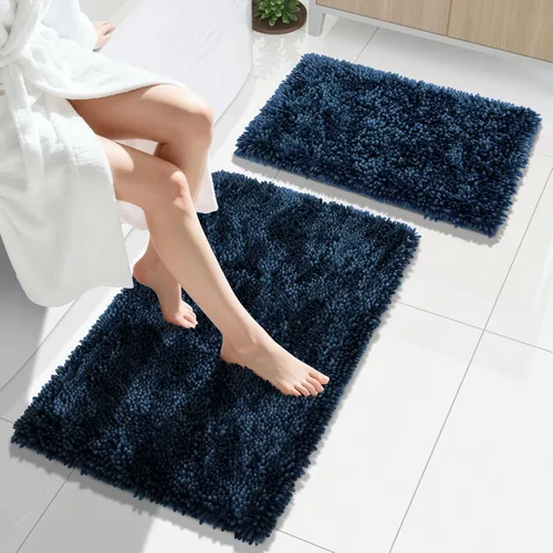 Miniatura 15 de Yimobra Juego de 2 alfombras de baño, alfombra de baño suave y absorbente y alfombra de inodoro en forma de U con respaldo antideslizante, alfombras