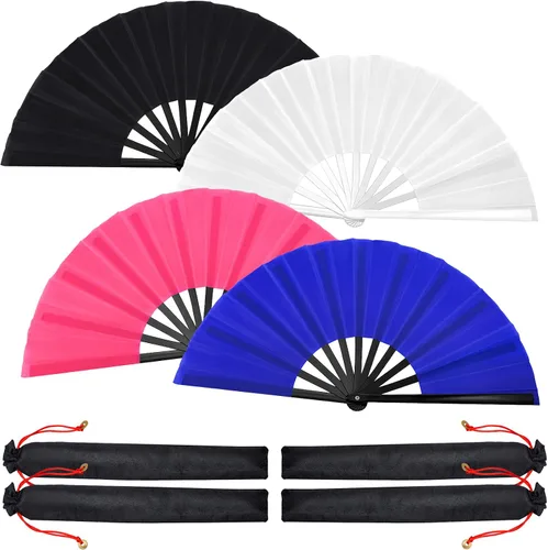 Miniatura 15 de Blulu 4 abanicos plegables grandes para baile de línea, botas de mano de seda grandes para hombres y mujeres (estilo clásico, negro, 11 pulgadas)