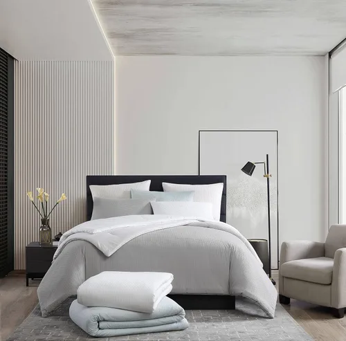 Miniatura 9 de Vera Wang - Juego de funda de edredón tamaño Queen, ropa de cama de algodón suave con fundas de almohada a juego, cierre de botón y lazos interiores