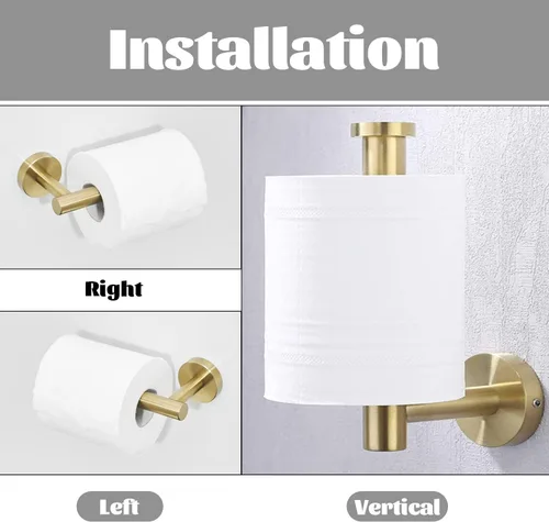 Miniatura 4 de Soporte para papel higiénico, anillo de toalla de baño dorado cepillado, soporte para toallas de mano, accesorios de baño, montaje en pared, acero