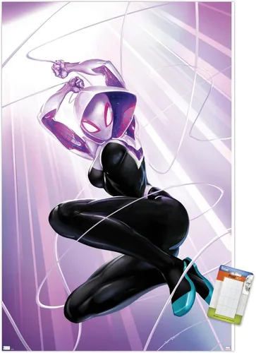 Miniatura 12 de Marvel Comics Ghost Spider - Póster de pared #1, 22.4 pulgadas de largo x 14.7 pulgadas de ancho, versión enmarcada de madera de granero
