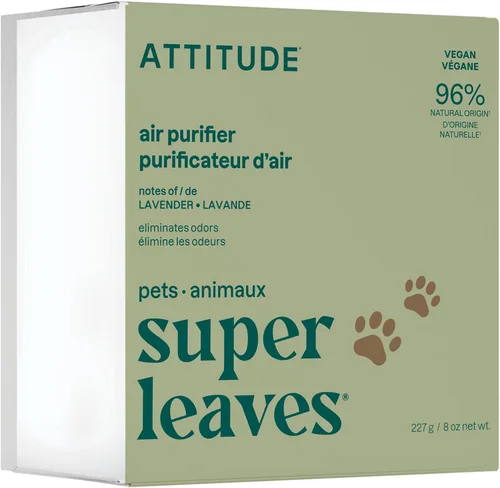 ATTITUDE Purificador de aire con filtro de carbón activado, ingredientes a base de plantas y minerales, atrapa olores y contaminantes de mascotas,