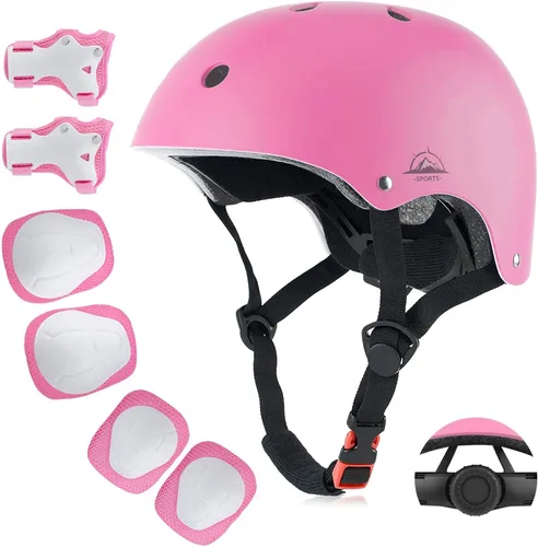 Miniatura 10 de Juego de casco de bicicleta para niños, certificado por la CPSC con rodilleras, coderas, muñequeras, casco ajustable para edades de 3-5-8-15 años
