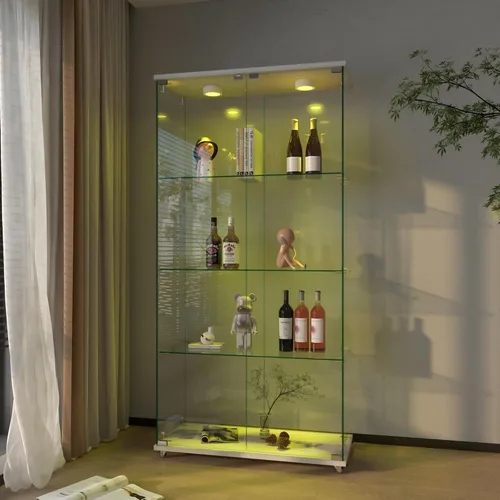 Miniatura 19 de Vitrina de cristal con 3 estantes con 2 puertas, vitrina de cristal transparente para sala de estar, dormitorio, 49.49 x 31.77 x 14.37 pulgadas