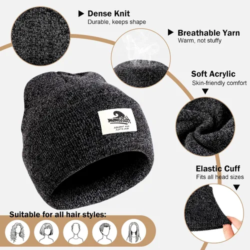 Miniatura 3 de 3 Packs Winter Beanie Hats for Men Women, Unisex Soft Warm Thick Beanies, Cuffed Knit Skull Cap
