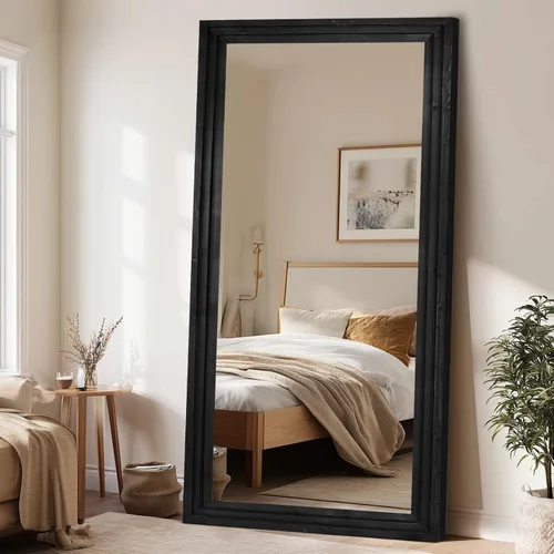 Miniatura 12 de Espejo de longitud completa de 65 x 22 pulgadas con marco de madera maciza para piso con soporte para colgar, poner de pie o apoyar contra la pared