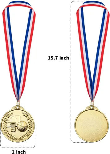 Miniatura 3 de Paquete de 12 medallas de baloncesto para niños, medallas de oro de metal adecuadas para competiciones deportivas, celebraciones y recuerdos