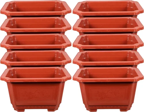Miniatura 9 de ERINGOGO 10 macetas de entrenamiento para bonsái, 10 plantas bonsái, maceta rectangular de plástico con agujeros de drenaje, flor profunda grande