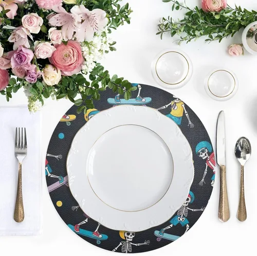Miniatura 5 de Playful Skeletons Black PVC Placemat, Non Slip Heat Resistant Placemats for Kitchen one sizex6