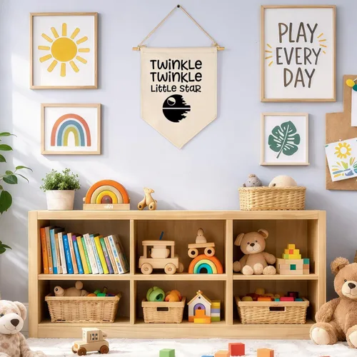 Miniatura 7 de Twinkle Twinkle Little Star - Bandera colgante de lona para pared, regalo para bebé, niños, guardería, habitación de niños, sala de juegos, pancarta