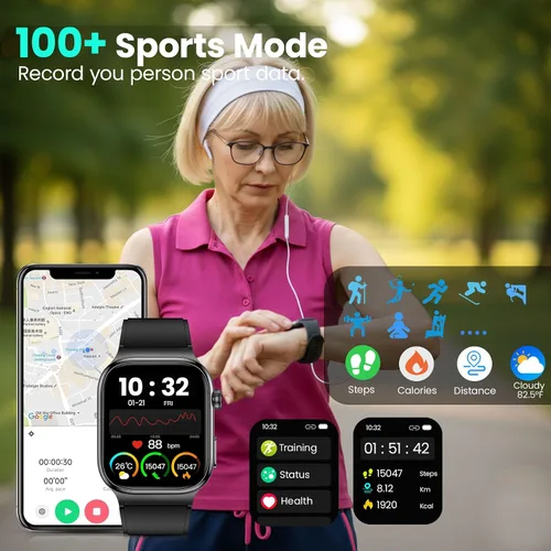 Miniatura 8 de Reloj inteligente de salud para mujeres y hombres, reloj AMOLED de 2.04 pulgadas con frecuencia cardíaca 24/7, seguimiento del sueño, oxígeno