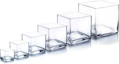 Miniatura 7 de WGV - Jarrón de cristal en forma de cubo a granel, portavelas, 3 x 3 x 3 pulgadas, contenedor transparente elegante con decoración floral