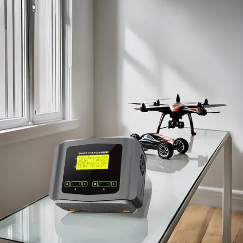 Miniatura 8 de Cargador de batería LiPo con pantalla grande, cargador RC dual, descargador, cargador de equilibrio rápido de 10A para baterías 1-6S LiPo LiHV Gris