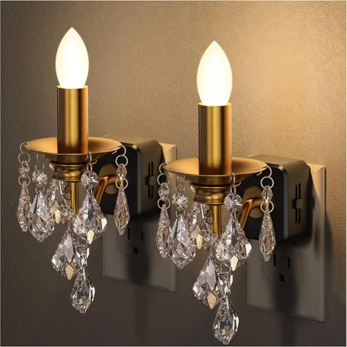 Miniatura 12 de Briignite Candelabro de luz nocturna enchufable a la pared, luz nocturna LED cálida con sensor de anochecer a amanecer, 0-100LM regulable, luz