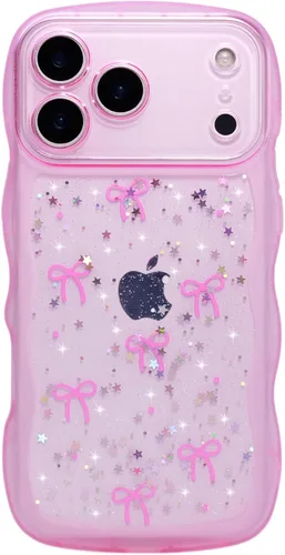 Miniatura 97 de Qokey Funda para iPhone 12 Pro Max de 6.7 pulgadas, diseño de onda rizada, borde transparente, brillante con purpurina, estrella brillante, bonita