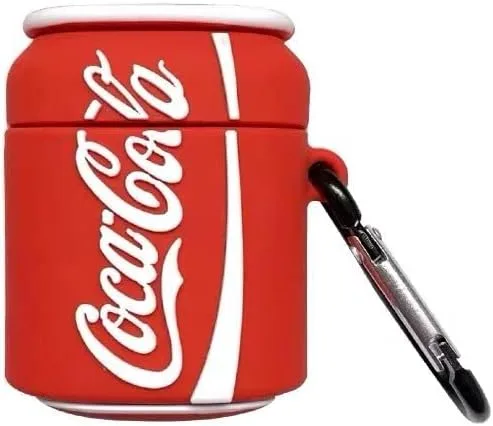 Funda de silicona ultra gruesa y suave con llavero para Apple AirPods 1, 2, 1, 2, 2, color rojo y blanco, se puede beber fresco, divertido,