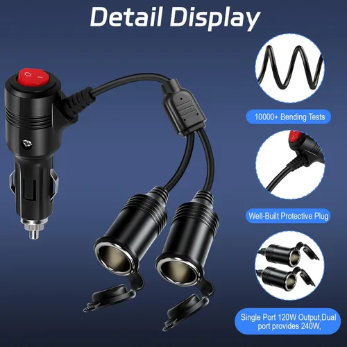 Miniatura 5 de Divisor de Encendedor de Cigarrillos, Divisor de 12 V, Adaptadores Duales de Encendedor de Cigarrillos para Coches, Enchufe de Encendedor