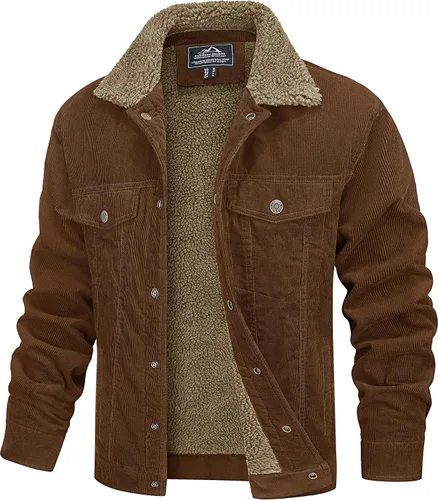 Miniatura 11 de MAGCOMSEN Chaqueta de pana para hombre, forrada con sherpa, cálida, gruesa, de camionero, con 5 bolsillos, para invierno