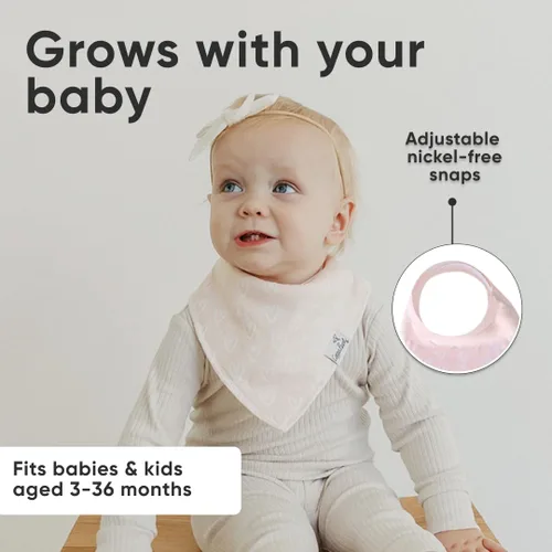 Miniatura 5 de Copper Pearl Juego de 6 baberos de algodón suave para bebé para babeo y dentición, baberos absorbentes para niña, ajustable para recién nacidos a