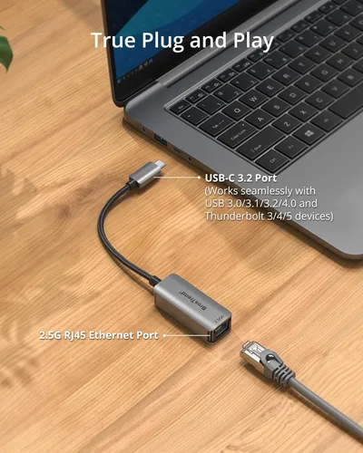 Miniatura 3 de BrosTrend Adaptador USB C a Ethernet de 2.5 Gb, Plug & Play 2.5 Gigabit USB a RJ45 (compatible con Thunderbolt) para laptop, MacBook, iPad, iPhone