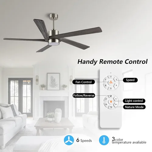Miniatura 2 de WINGBO Ventilador de techo CC de 54 pulgadas con luces y control remoto, 5 cuchillas reversibles de madera tallada, motor de CC silencioso de 6