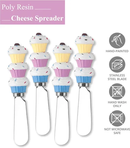 Miniatura 3 de Supreme Housewares Cupcakes - Esparcidores de queso, asas de resina pintadas a mano con cuchillas de acero inoxidable para untar queso crema