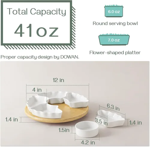 Miniatura 3 de DOWAN Bandeja y platos giratorios de 360°, cuencos divididos de 12 pulgadas para fiestas, decoración de cocina, platos extraíbles para papas fritas