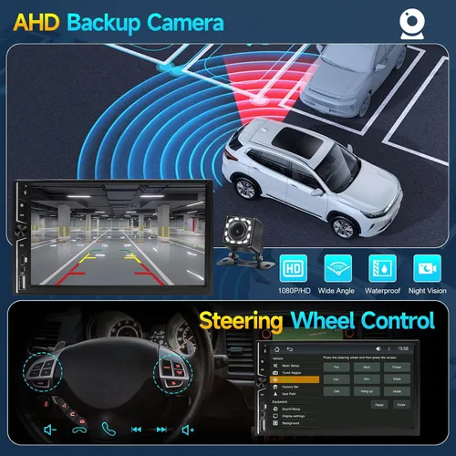 Miniatura 4 de Leadfan Estéreo inalámbrico de doble DIN para automóvil con Apple Carplay, pantalla táctil de 7 pulgadas, receptor de audio para automóvil