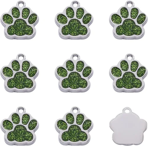 Miniatura 24 de Abalorio esmaltado con estampado de pata de perro y gato con purpurina en polvo de aleación de esmalte de gato y perro, dijes para llavero, joyería