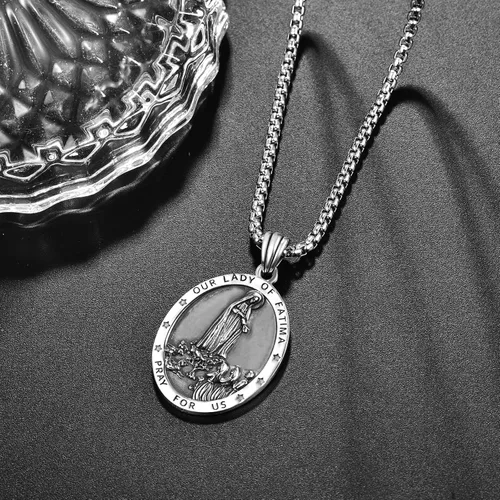 Miniatura 5 de ADMETUS Collar de plata de ley 925 con diseño de santo patrón, collar de amuleto, joyería de cruz para hombre con cadena Rolo de 0.098 in, 22