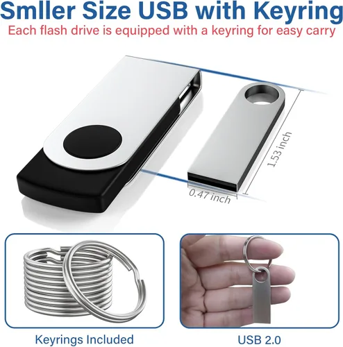 Miniatura 4 de Paquete de 5 memorias USB de 128 GB con llaveros, Wooolken memorias USB 2.0 de metal elegante para PC, computadora portátil, computadora 5 PZAS