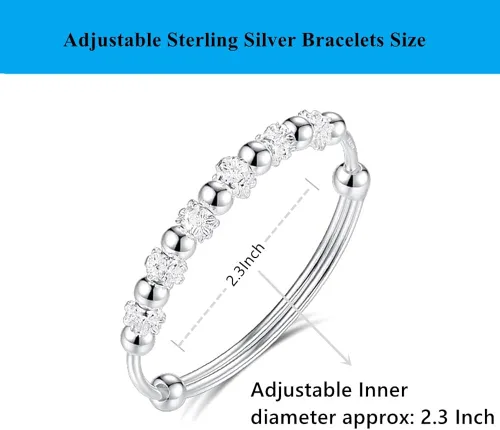 Miniatura 2 de Pulseras de plata de ley 925 con cuentas de plata de ley 925, pulsera de transferencia de la suerte, pulsera ajustable de moda para mujeres y niñas