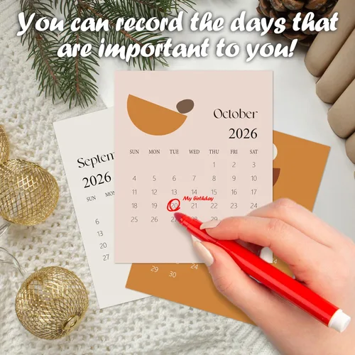 Miniatura 4 de Mini calendario de escritorio 2026, calendario de escritorio bohemio estilo CD de 12 meses, desde enero de 2026 hasta diciembre de 2026, pequeño