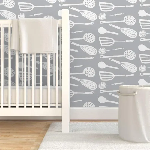 Miniatura 6 de Peel & Stick Wallpaper Swatch - Magic Kitchen Tools Driftwood Grey & White Spoon Egg Vintage Custom Removable Wallpaper by Spoonflower
