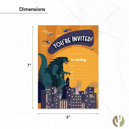 Miniatura 3 de Coastal Palm Godzilla - Tarjetas de invitación de feliz cumpleaños (25 unidades) con sobres para niños y niñas (diseño de 25 unidades, 1)