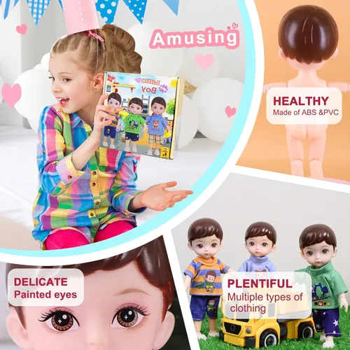 Miniatura 3 de Juego de muñecas de 6 pulgadas, muñeca articulada con bola para niños, con ropa, con caja de regalo y tarjeta de felicitación, regalo ideal