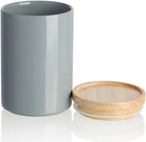 Sweejar Kitchen Canisters - Tarro de cerámica para almacenamiento de alimentos, recipientes apilables con tapa de madera de cierre hermético para
