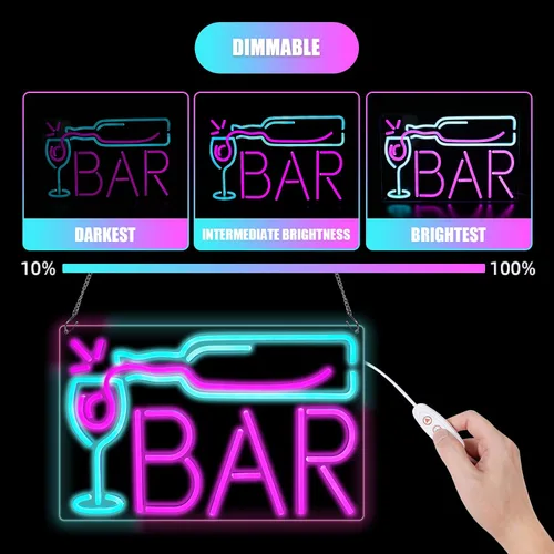 Miniatura 3 de Letreros de neón para bar en casa, bar con atenuador de 10 niveles, luces de neón alimentadas por USB o batería para cueva de hombre, pub, club