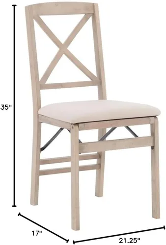 Miniatura 3 de MAKLAINE Juego de dos sillas plegables X-Back, asiento acolchado en madera blanqueada
