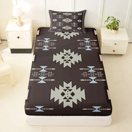 Miniatura 60 de Juego de ropa de cama occidental tamaño individual, sábanas aztecas, estilo nórdico exótico, bohemio, sábana bajera ajustable de tribu india