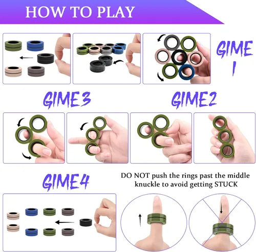 Miniatura 4 de Cevioce Juego de 15 anillos magnéticos giratorios, paquete de spinners magnéticos para ansiedad TDAH para adultos y adolescentes, juguete de alivio