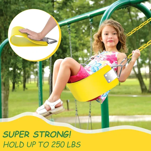 Miniatura 2 de AGPTEK Asiento de columpio, columpio de jardín de 30.4 x 6 x 0.27 pulgadas para niños y adultos con anillo de triángulo de metal - Amarillo