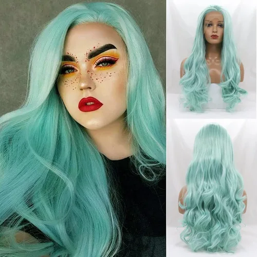 Miniatura 17 de Peluca Baby Blue para Mujeres, las Mejores Pelucas de encaje frontal azules, predepiladas, largas onduladas, peluca de cabello real, sin pegamento