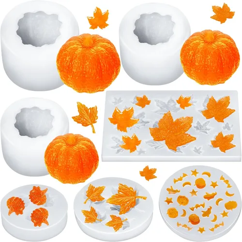 7 moldes para velas de calabaza, molde de silicona de Halloween para suministros de decoración de manualidades, moldes de arce de Acción de Gracias