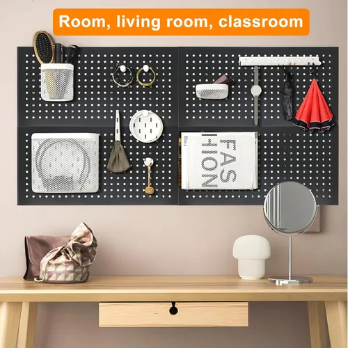 Miniatura 7 de 4 paquetes de paneles de tablero de clavijas de metal de 24" x 12" en negro, tablero de clavijas de acero resistente para organizador de pared, Azul