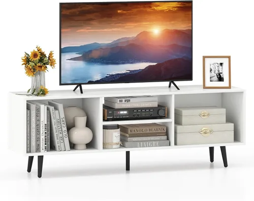 Miniatura 10 de Tangkula Moderno soporte de TV para TV de 55 pulgadas, mueble consola de TV de 47.5 pulgadas con compartimentos, estantes y patas de metal, centro