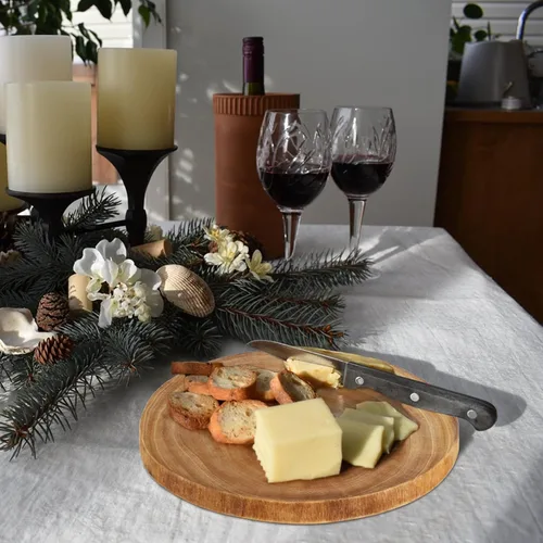 Miniatura 4 de Nicunom Paquete de 2 tablas grandes de madera para servir, 9"-10"/11"-12", tabla redonda para servidor de queso de madera, rebanadas de madera