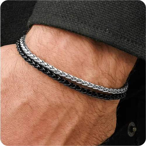 Miniatura 13 de Galis Pulsera Dvir para hombre, acero inoxidable para hombres, pulseras de cadena de cuerda que no se deslustra, regalo de cumpleaños elegante