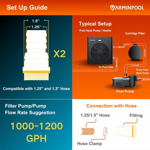 Miniatura 8 de Bomba de calor para piscina sobre el suelo de 16000 BTU, calentador de piscina para 5400 galones, control inteligente WiFi, intercambiador de calor